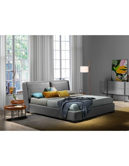 Mesa centro redonda polipiel, nogal y acero negro