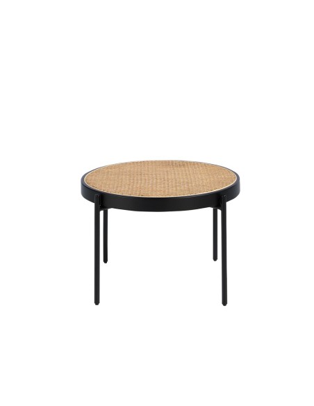 Mesa centro redonda rattan, madera negra y acero negro