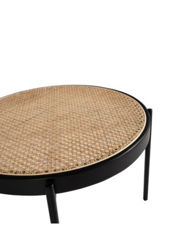 Mesa centro redonda rattan, madera negra y...