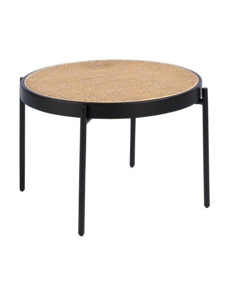 Mesa centro redonda rattan, madera negra y acero negro