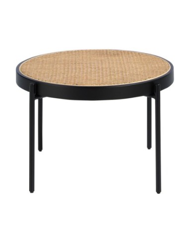 Mesa centro redonda rattan, madera negra y...