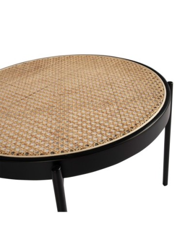 Mesa centro redonda rattan, madera negra y...