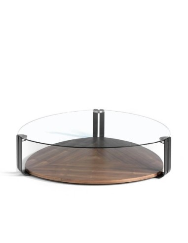 Mesa centro triangular cristal templado, acero...