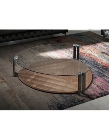 Mesa centro triangular cristal templado, acero...