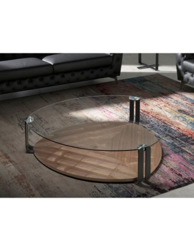 Mesa centro triangular cristal templado, acero...