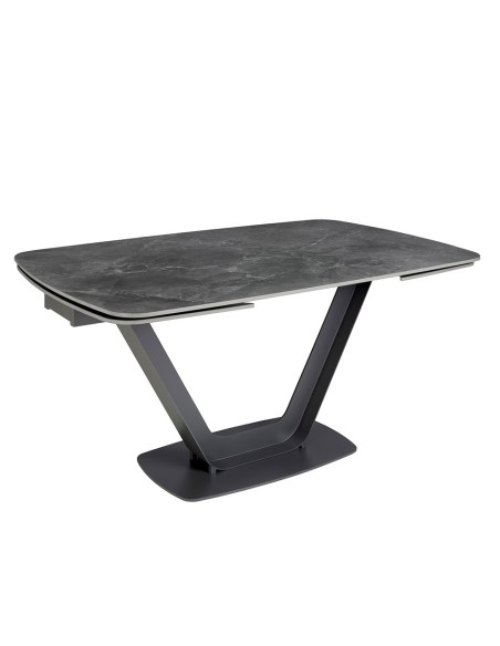 Mesa comedor extensible ovalada barril mármol porcelánico y acero negro