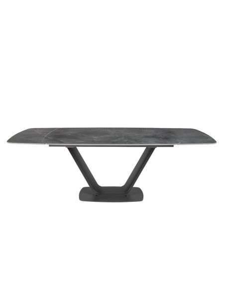 Mesa comedor extensible ovalada barril mármol porcelánico y acero negro