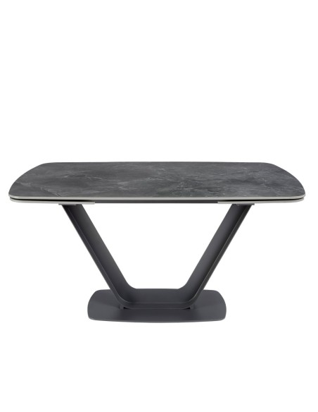 Mesa comedor extensible ovalada barril mármol porcelánico y acero negro