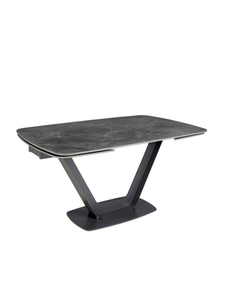 Mesa comedor extensible ovalada barril mármol porcelánico y acero negro