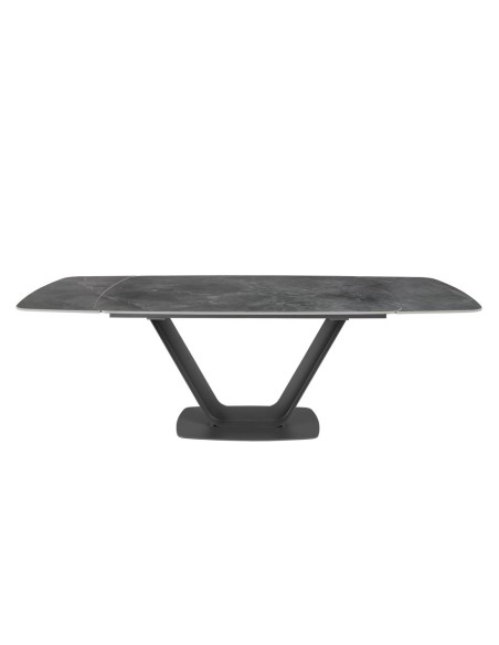Mesa comedor extensible ovalada barril mármol porcelánico y acero negro