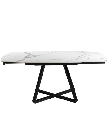 Mesa comedor extensible ovalada barril mármol porcelánico y acero negro