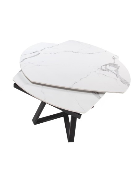 Mesa comedor extensible ovalada barril mármol porcelánico y acero negro