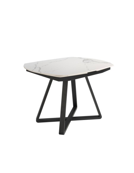Mesa comedor extensible ovalada barril mármol porcelánico y acero negro