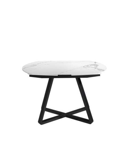 Mesa comedor extensible ovalada barril mármol porcelánico y acero negro