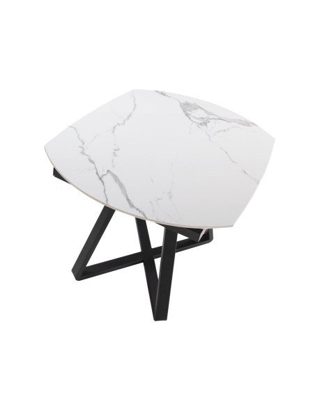Mesa comedor extensible ovalada barril mármol porcelánico y acero negro