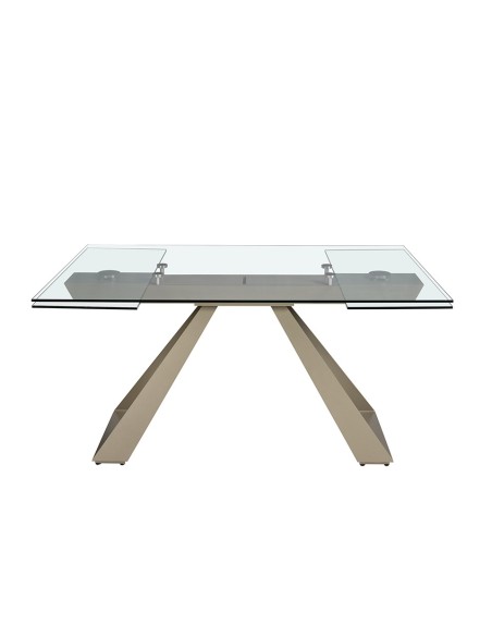Mesa comedor extensible rectangular cristal templado y acero color champagne