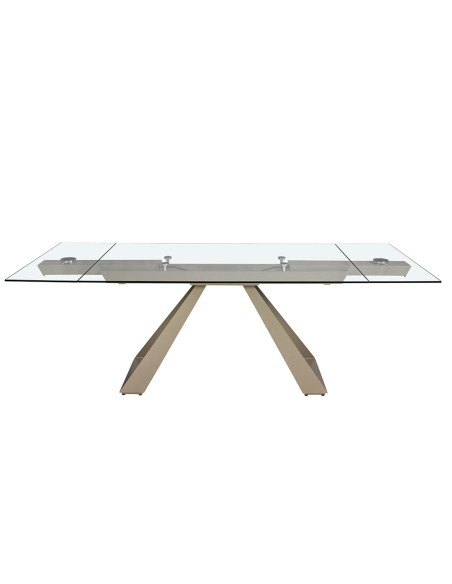 Mesa comedor extensible rectangular cristal templado y acero color champagne