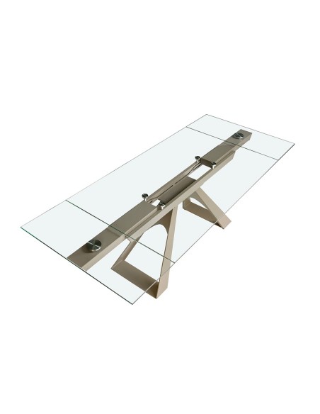 Mesa comedor extensible rectangular cristal templado y acero color champagne