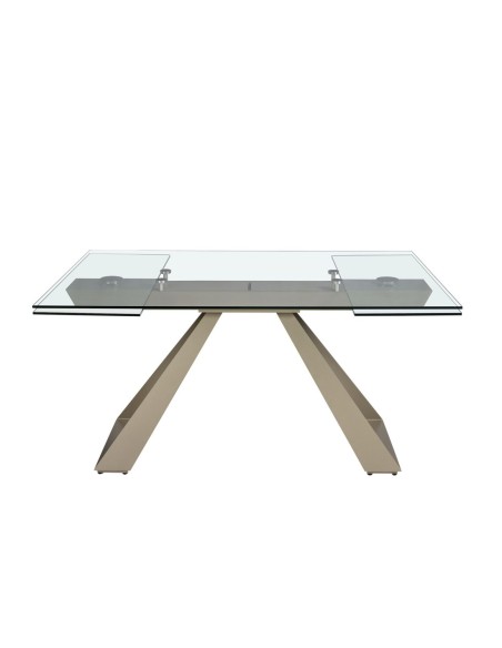 Mesa comedor extensible rectangular cristal templado y acero color champagne