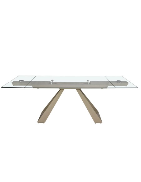 Mesa comedor extensible rectangular cristal templado y acero color champagne