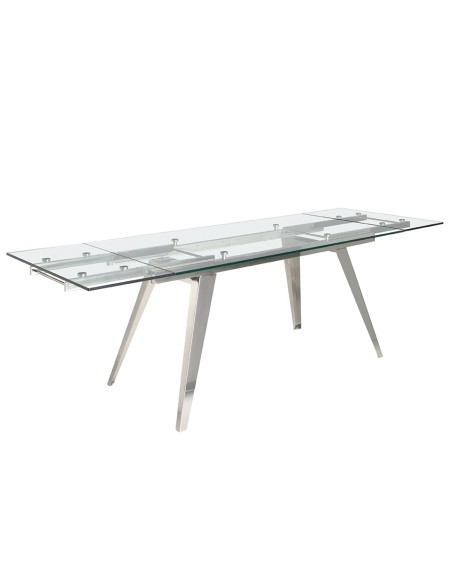 Mesa comedor extensible rectangular cristal templado y acero cromado