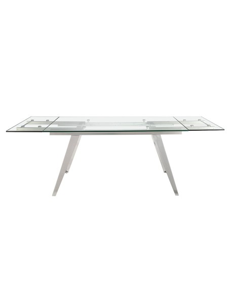 Mesa comedor extensible rectangular cristal templado y acero cromado