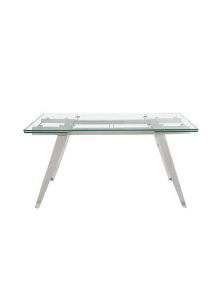 Mesa comedor extensible rectangular cristal templado y acero cromado