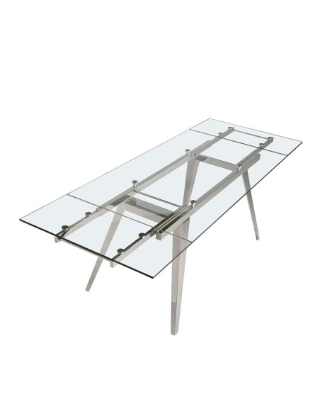 Mesa comedor extensible rectangular cristal templado y acero cromado
