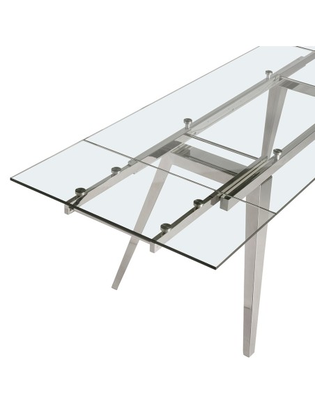 Mesa comedor extensible rectangular cristal templado y acero cromado