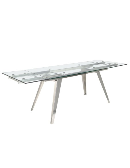 Mesa comedor extensible rectangular cristal templado y acero cromado