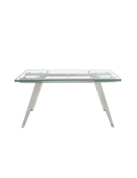 Mesa comedor extensible rectangular cristal templado y acero cromado