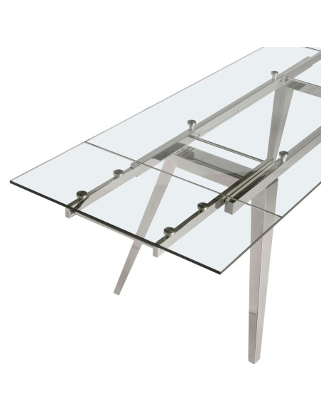 Mesa comedor extensible rectangular cristal templado y acero cromado