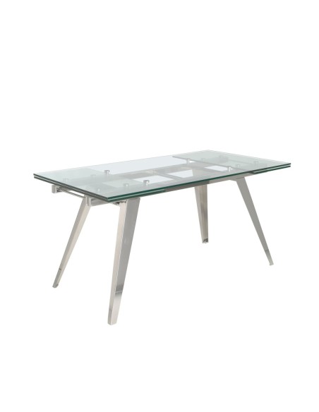 Mesa comedor extensible rectangular cristal templado y acero cromado
