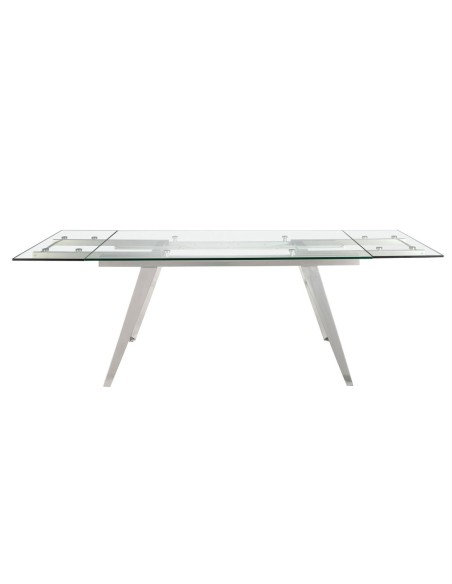 Mesa comedor extensible rectangular cristal templado y acero cromado