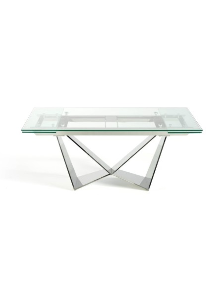 Mesa comedor extensible rectangular cristal templado y acero cromado