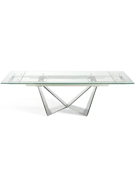 Mesa comedor extensible rectangular cristal templado y acero cromado