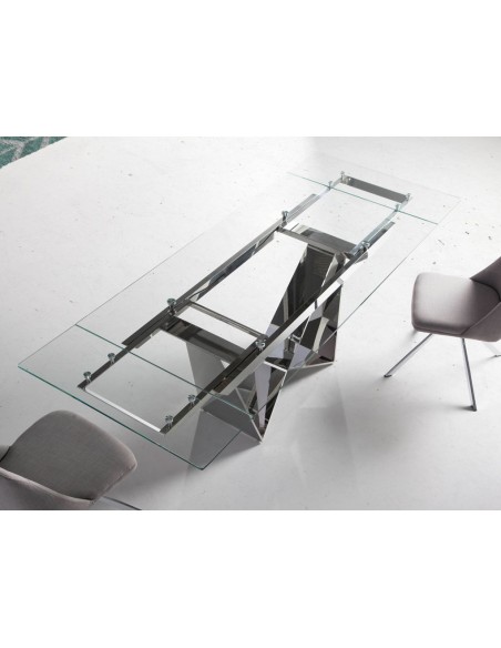 Mesa comedor extensible rectangular cristal templado y acero cromado