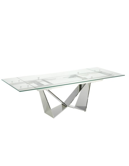 Mesa comedor extensible rectangular cristal templado y acero cromado
