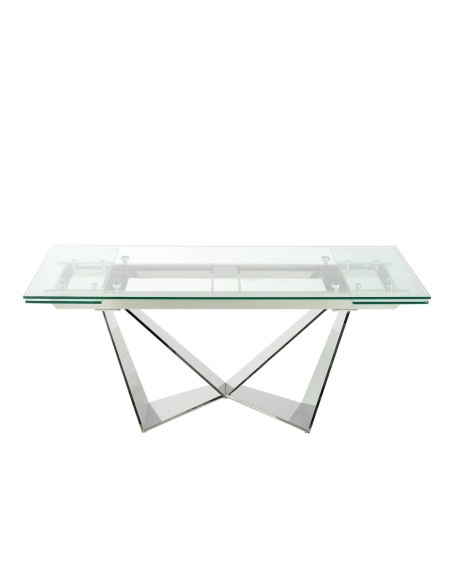 Mesa comedor extensible rectangular cristal templado y acero cromado