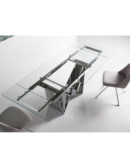 Mesa comedor extensible rectangular cristal templado y acero cromado