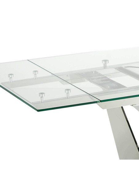 Mesa comedor extensible rectangular cristal templado y acero cromado