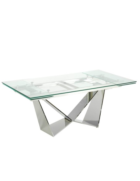 Mesa comedor extensible rectangular cristal templado y acero cromado