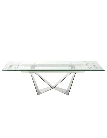 Mesa comedor extensible rectangular cristal templado y acero cromado