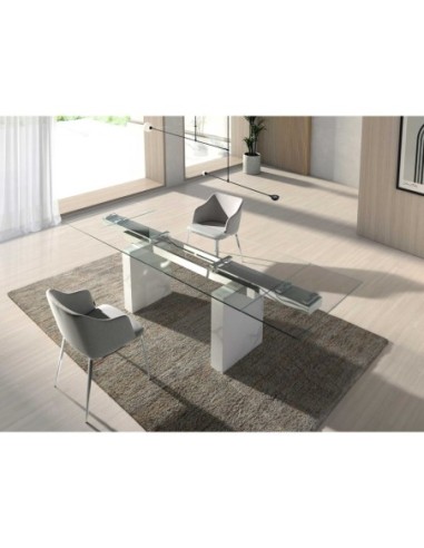 Mesa comedor extensible rectangular cristal...