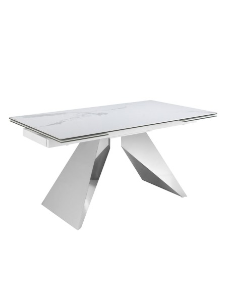 Mesa comedor extensible rectangular mármol porcelánico y acero cromado