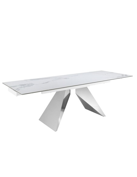 Mesa comedor extensible rectangular mármol porcelánico y acero cromado