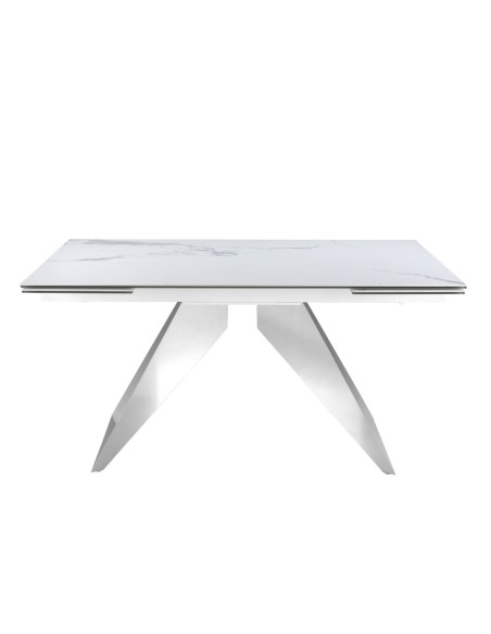 Mesa comedor extensible rectangular mármol porcelánico y acero cromado
