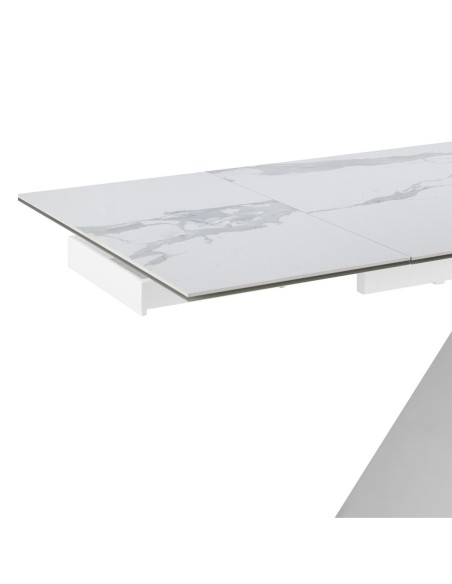 Mesa comedor extensible rectangular mármol porcelánico y acero cromado