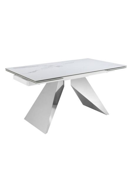Mesa comedor extensible rectangular mármol porcelánico y acero cromado