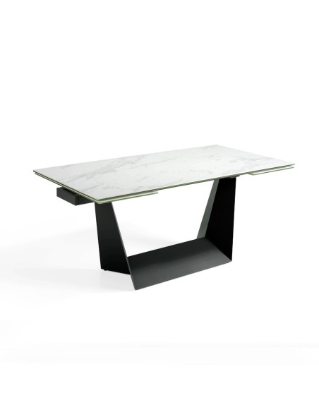 Mesa comedor extensible rectangular mármol porcelánico y acero negro